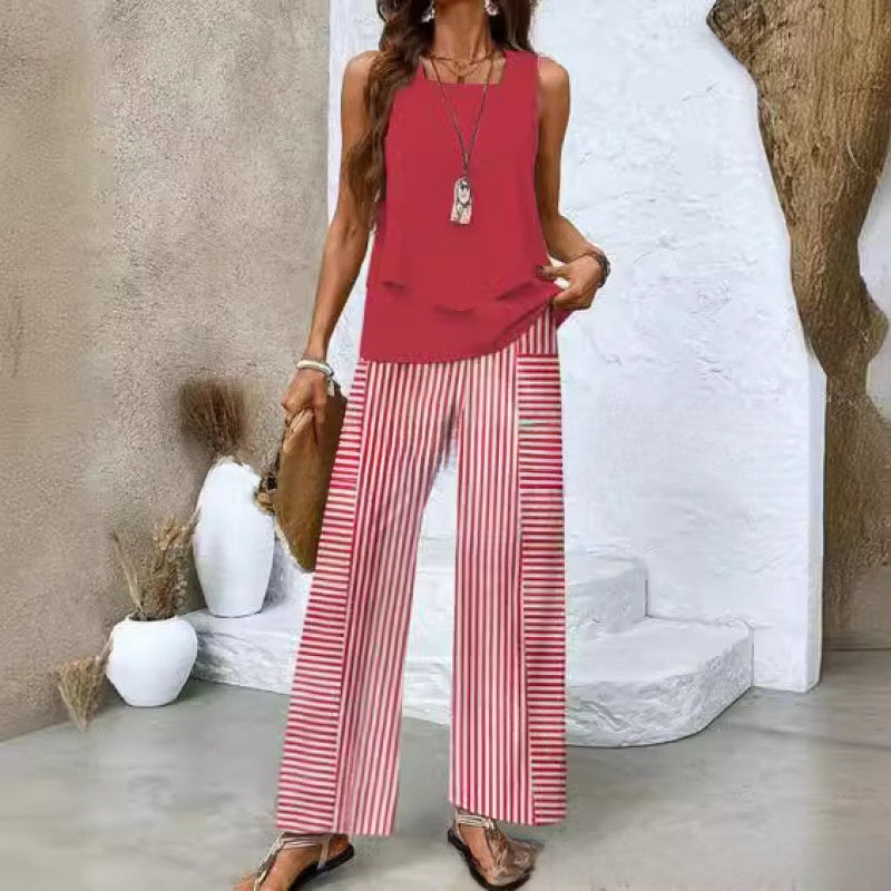 Women Sleeveless Floral Print Vest and Pants Set