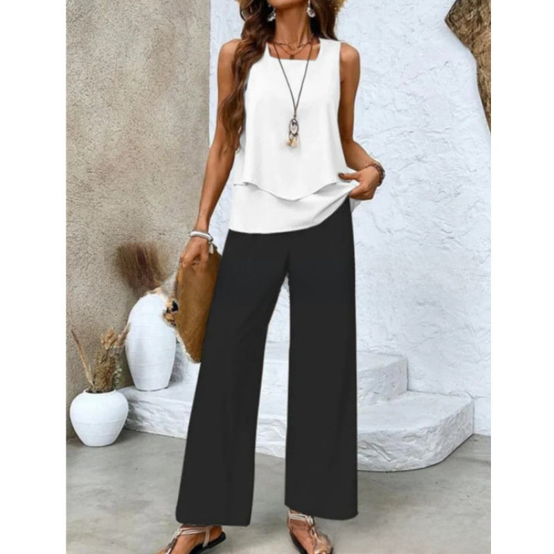 Women Sleeveless Floral Print Vest and Pants Set