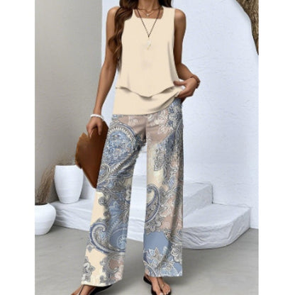 Women Sleeveless Floral Print Vest and Pants Set
