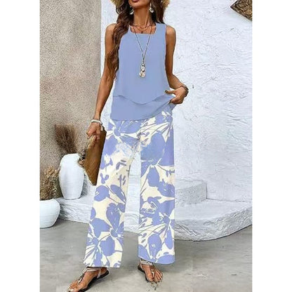Women Sleeveless Floral Print Vest and Pants Set