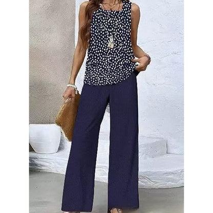 Women Sleeveless Floral Print Vest and Pants Set