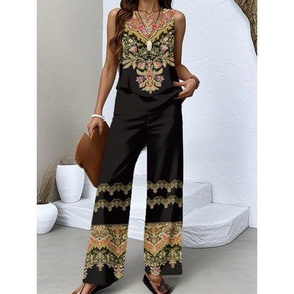 Women Sleeveless Floral Print Vest and Pants Set