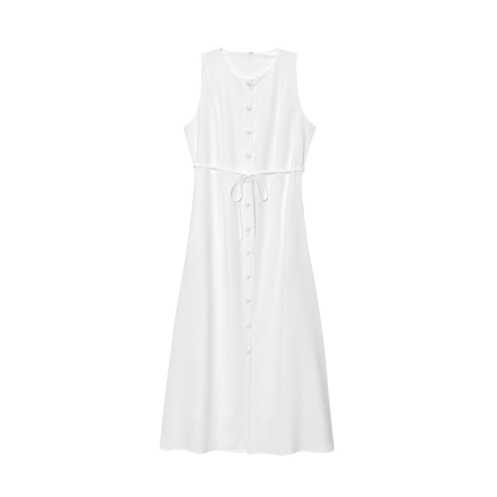 Women Sleeveless Waist Slim Button Dress