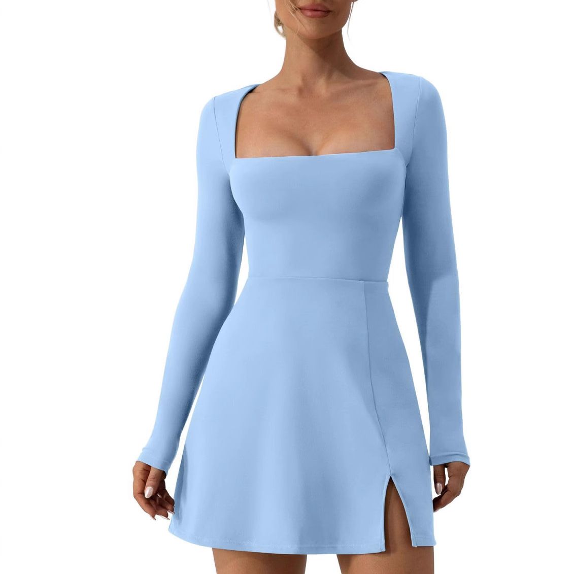 Women Square Collar Knitted Dress