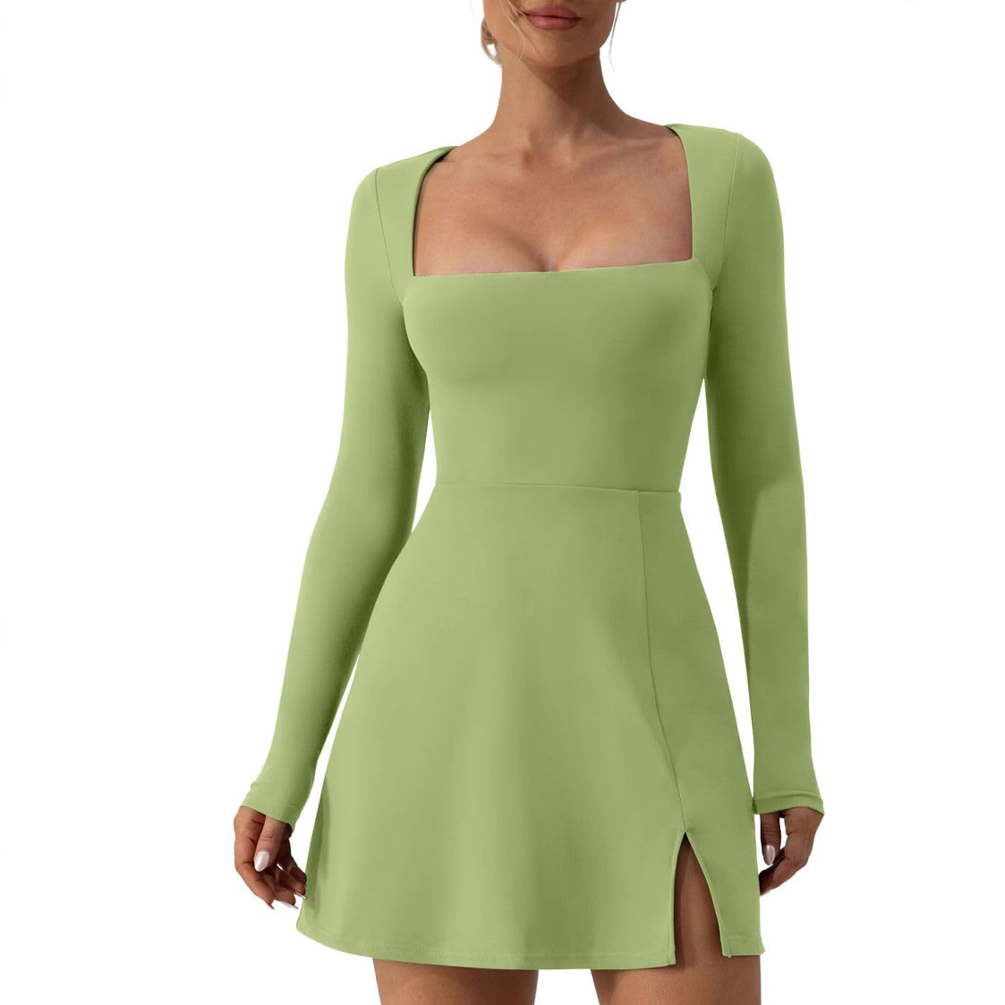 Women Square Collar Knitted Dress