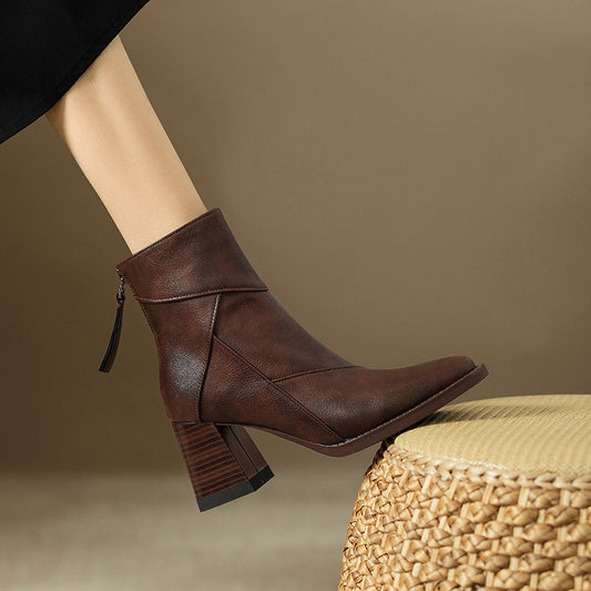 Women Square Toe Chunky Heel Fashion Boots