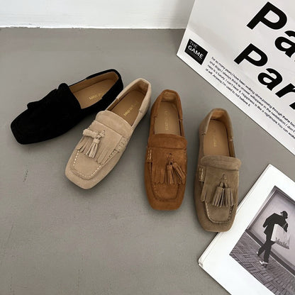 Women Square Toe Slip-On Loafers with Tassel