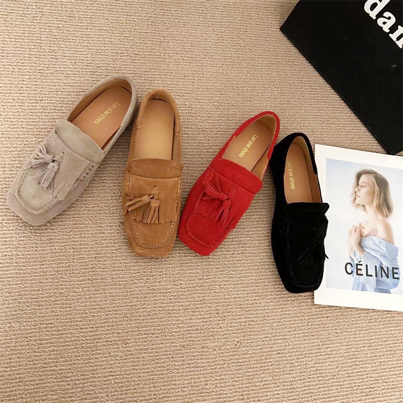 Women Square Toe Slip-On Loafers with Tassel