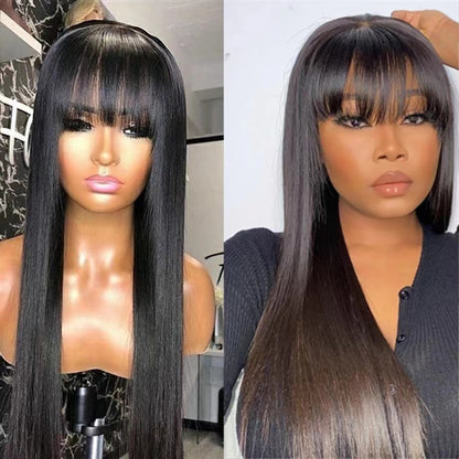 Women Straight Hair Wig with Adjustable Bangs