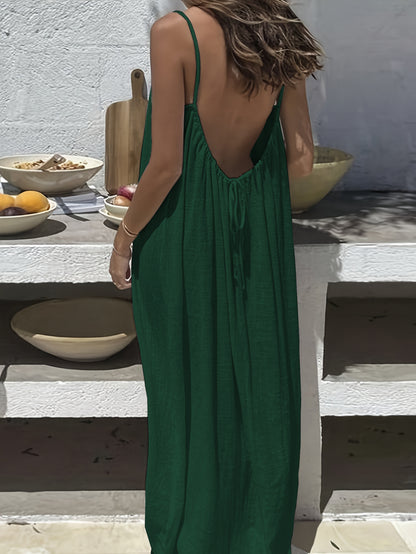 Women Strap Backless Loose Long Dress