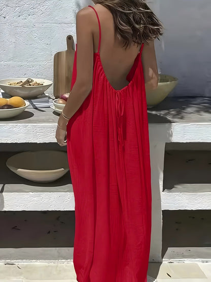 Women Strap Backless Loose Long Dress
