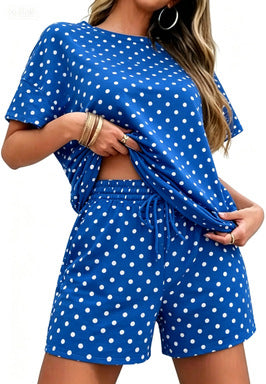 Women Striped Two-Piece Casual Short Sleeve Top and Shorts Suit
