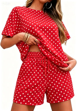 Women Striped Two-Piece Casual Short Sleeve Top and Shorts Suit