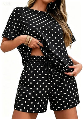 Women Striped Two-Piece Casual Short Sleeve Top and Shorts Suit