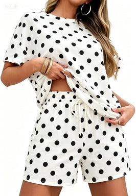 Women Striped Two-Piece Casual Short Sleeve Top and Shorts Suit