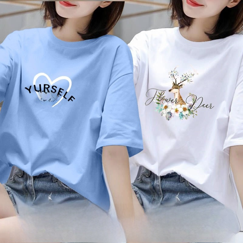 Women Summer Printed Half-Sleeved T-Shirt