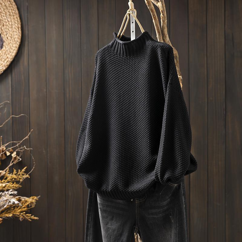 Women Vintage Half Turtleneck Sweater Loose Oversized Knit Pullover