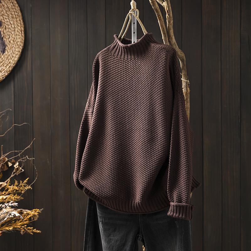 Women Vintage Half Turtleneck Sweater Loose Oversized Knit Pullover