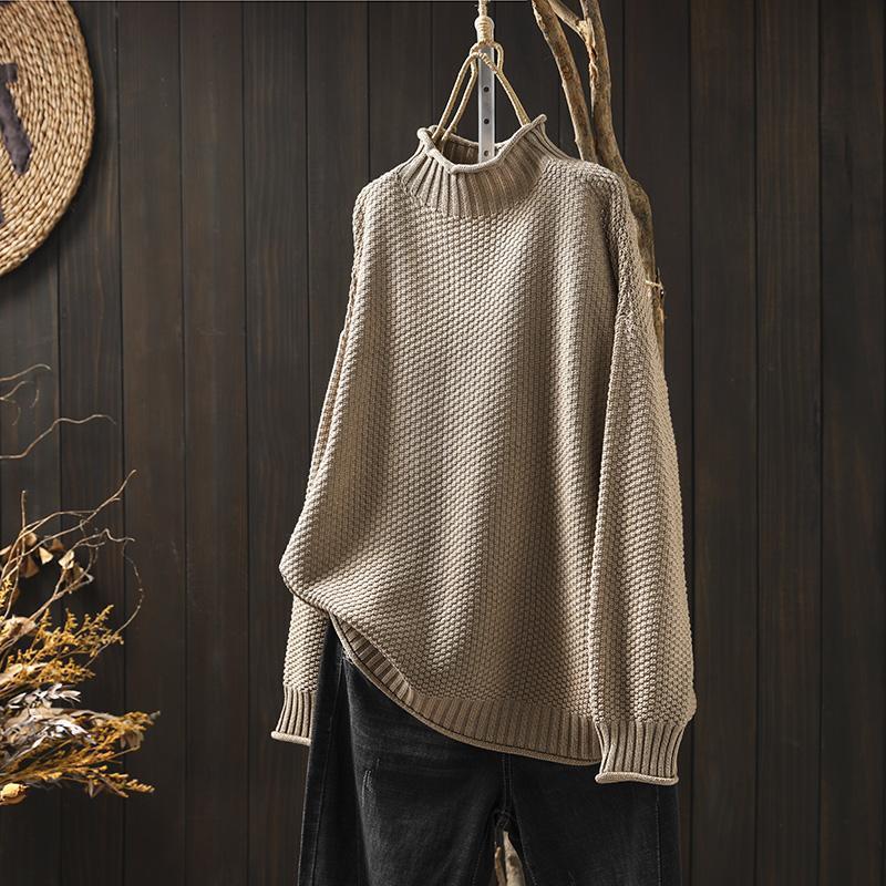 Women Vintage Half Turtleneck Sweater Loose Oversized Knit Pullover