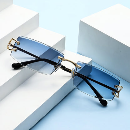 Women wearing rimless sunglasses