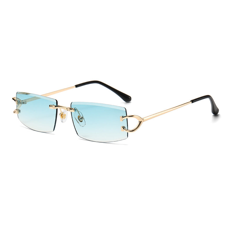 Women wearing rimless sunglasses