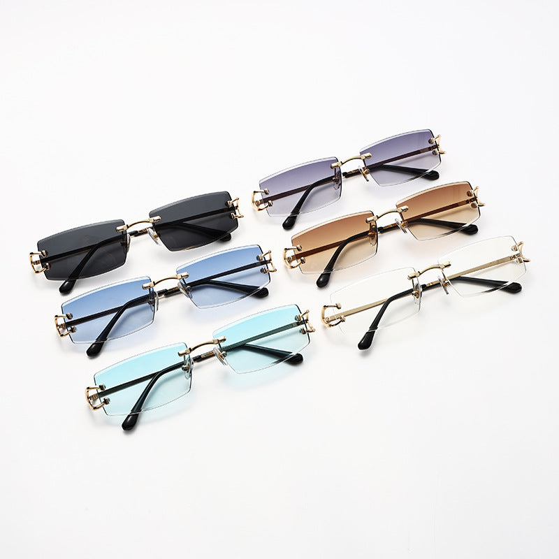 Women wearing rimless sunglasses