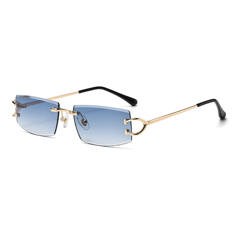 Women wearing rimless sunglasses