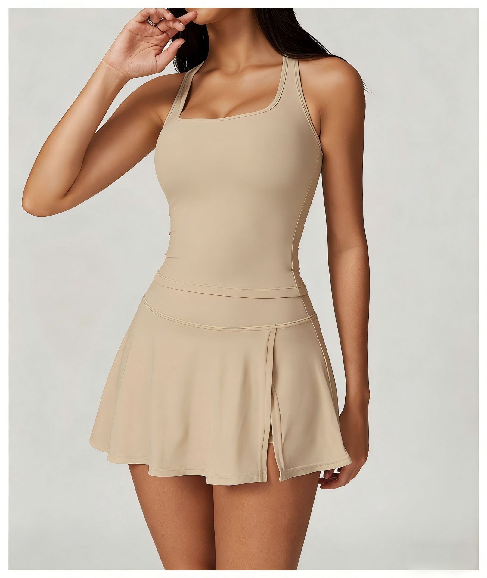 Women Yoga Vest Mini Skirt Two Piece Set