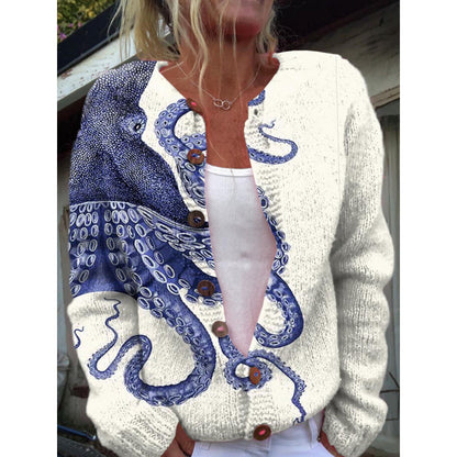 Womens 3D Digital Printed Cardigan Sweatshirt Jacket