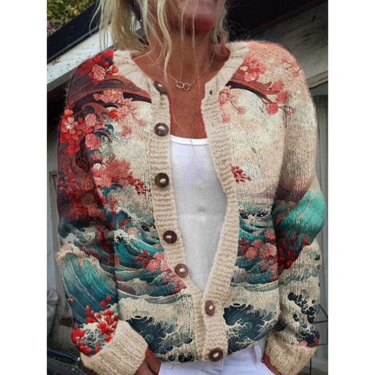 Womens 3D Digital Printed Cardigan Sweatshirt Jacket