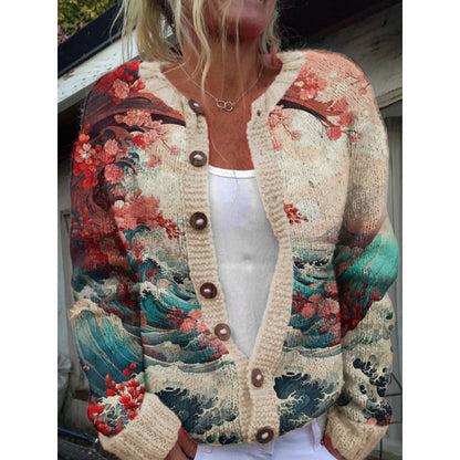 Womens 3D Digital Printed Cardigan Sweatshirt Jacket