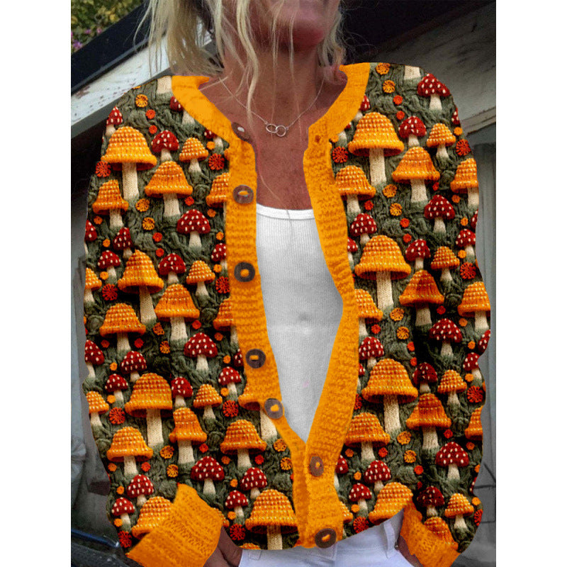 Womens 3D Digital Printed Cardigan Sweatshirt Jacket