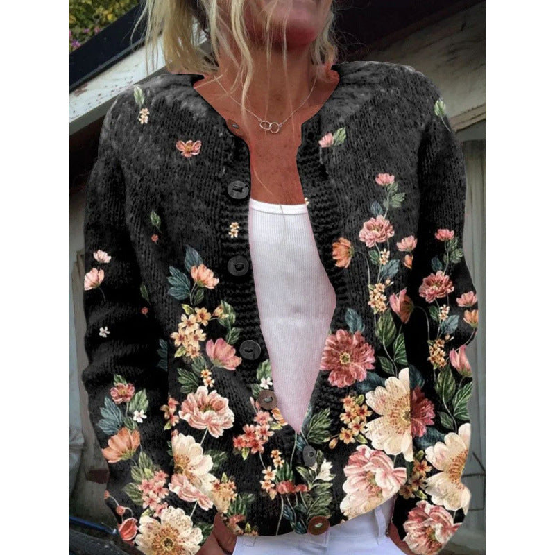 Womens 3D Digital Printed Cardigan Sweatshirt Jacket
