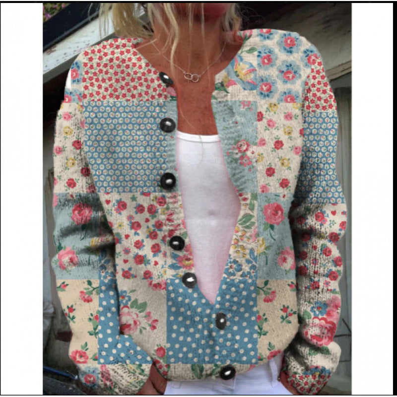 Womens 3D Digital Printed Cardigan Sweatshirt Jacket
