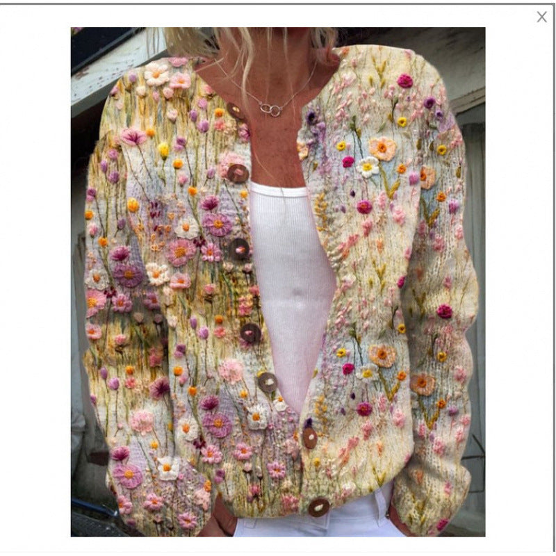 Womens 3D Digital Printed Cardigan Sweatshirt Jacket