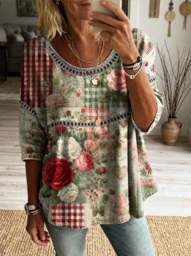 Womens 3D Floral Print Round Neck Dress