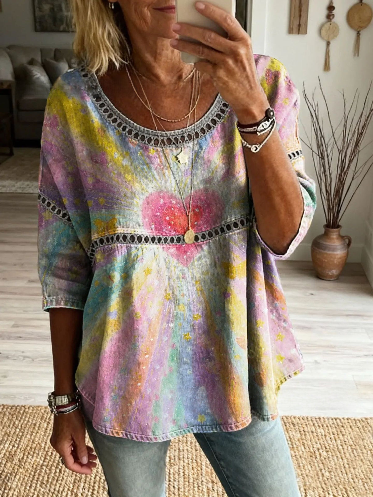 Womens 3D Floral Print Round Neck Dress