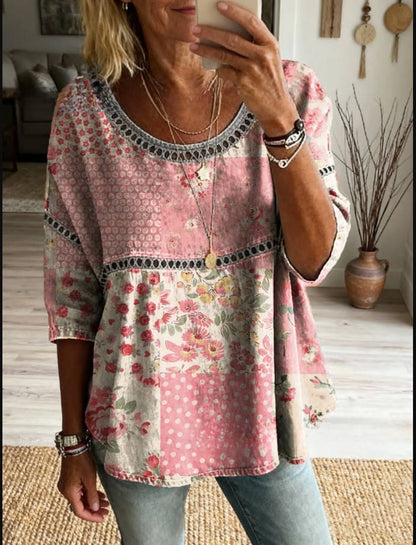 Womens 3D Floral Print Round Neck Dress