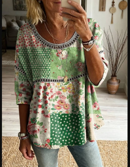 Womens 3D Floral Print Round Neck Dress