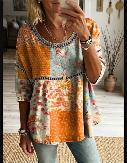 Womens 3D Floral Print Round Neck Dress
