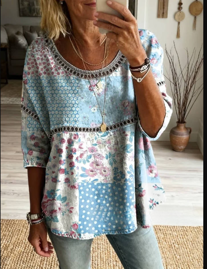 Womens 3D Floral Print Round Neck Dress