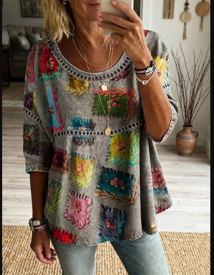 Womens 3D Floral Print Round Neck Dress