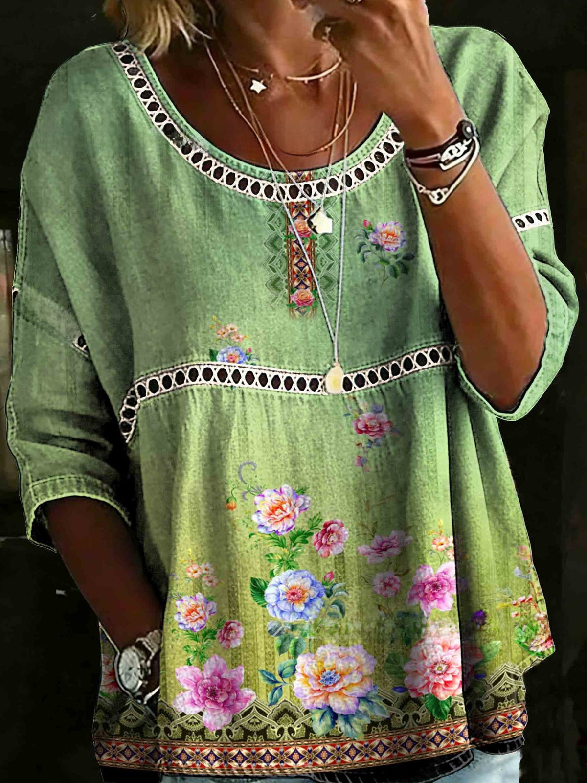 Womens 3D Floral Print Round Neck Dress