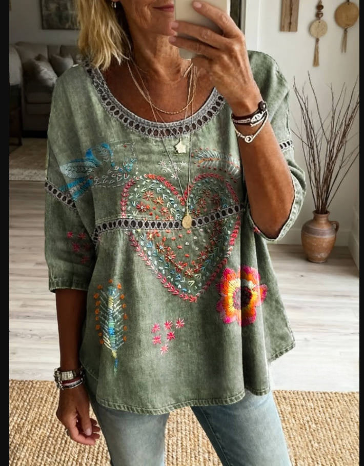 Womens 3D Floral Print Round Neck Dress