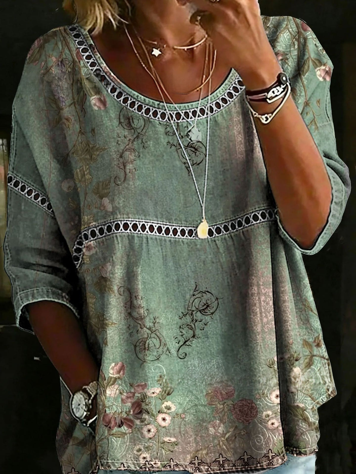 Womens 3D Floral Print Round Neck Dress