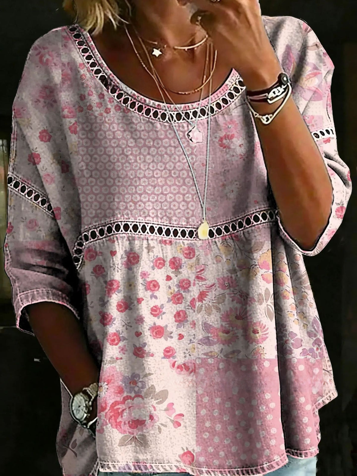 Womens 3D Floral Print Round Neck Dress