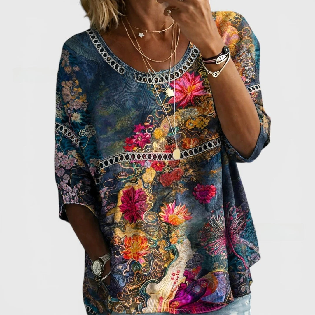 Womens 3D Floral Print Round Neck Dress