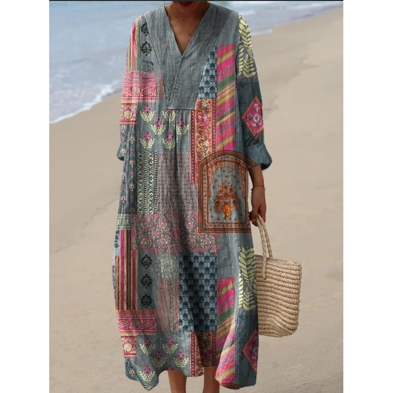 Womens 3D Print Loose Fit Long Dress