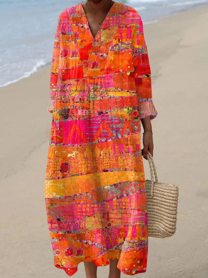 Womens 3D Print Loose Fit Long Dress