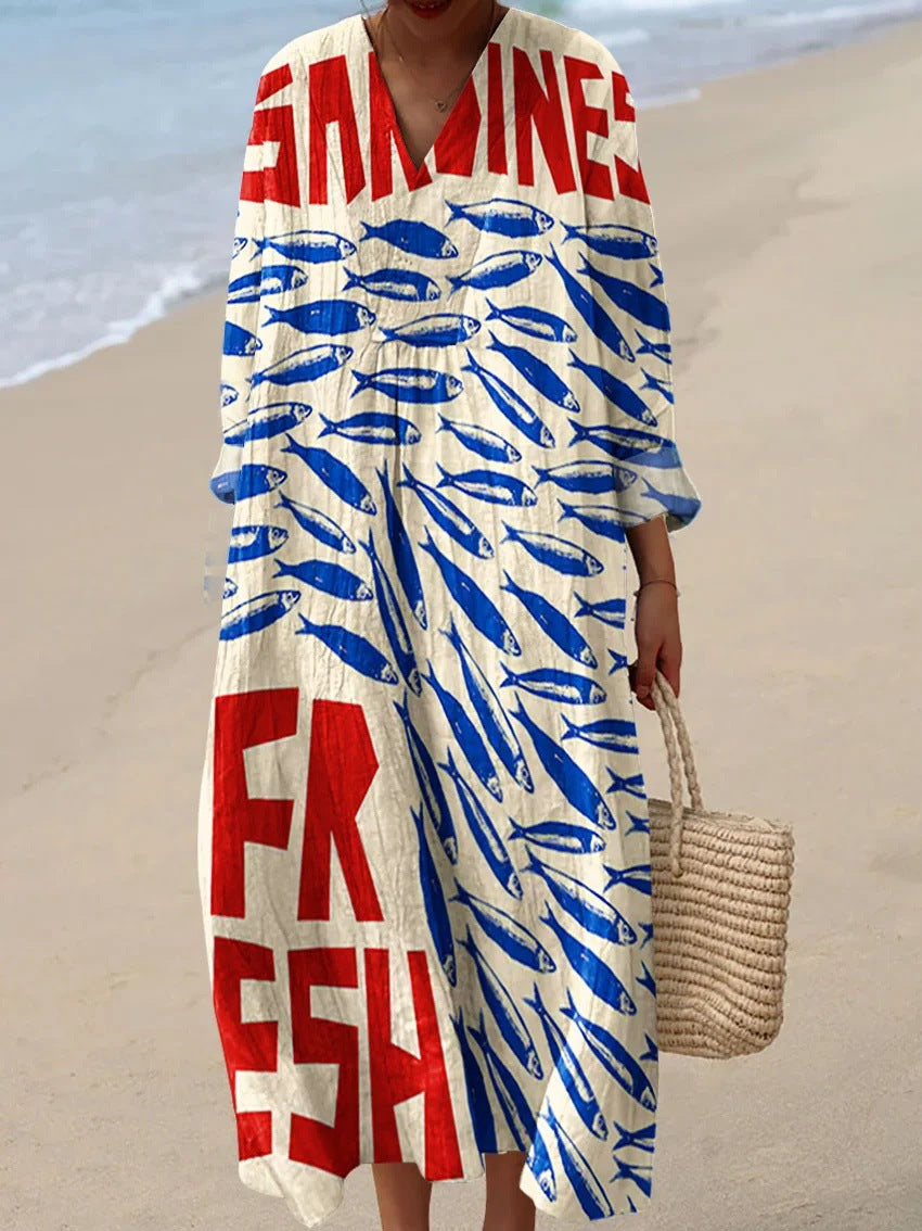 Womens 3D Print Loose Fit Long Dress